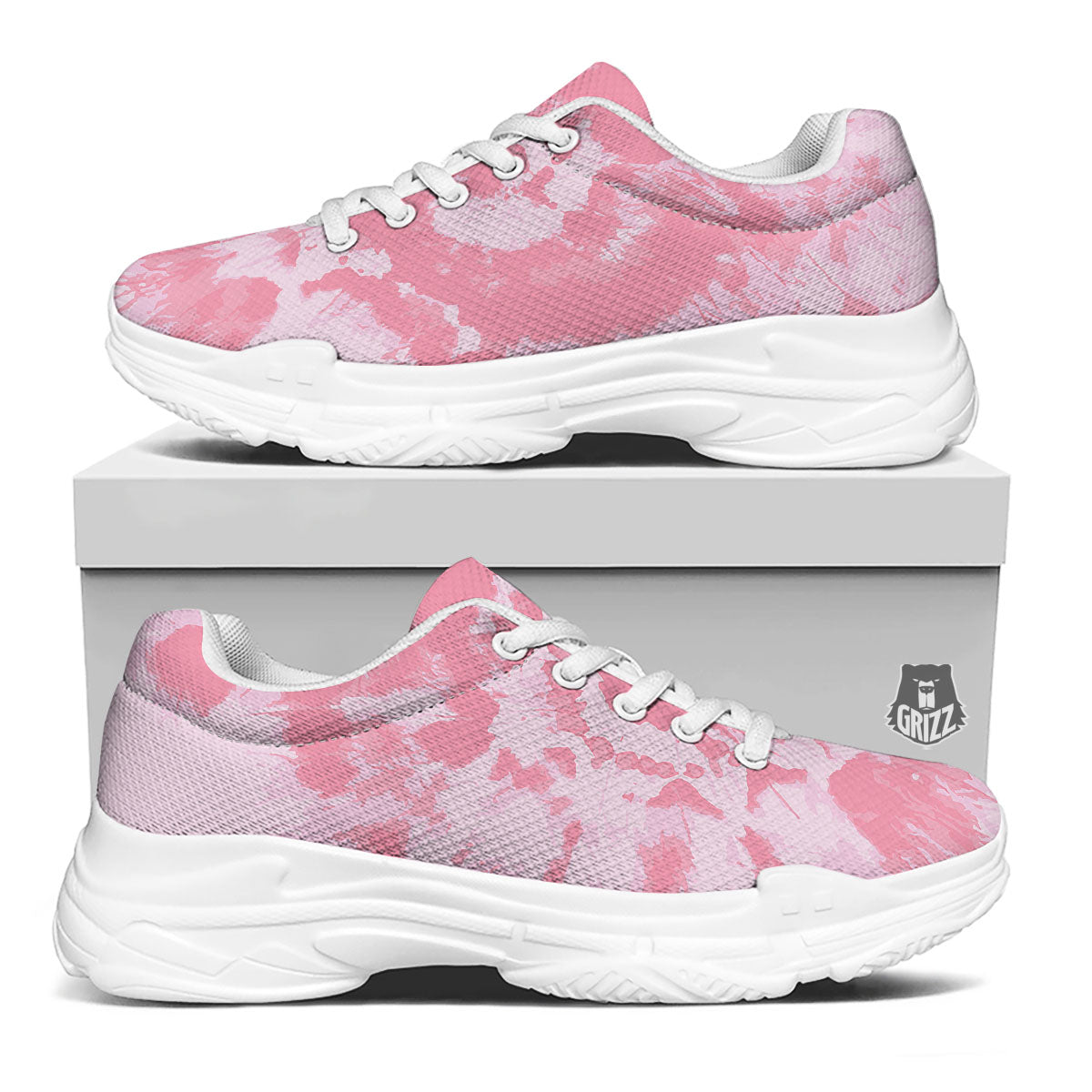 Tie Dye Pink Shibori Print White Chunky Shoes-grizzshop