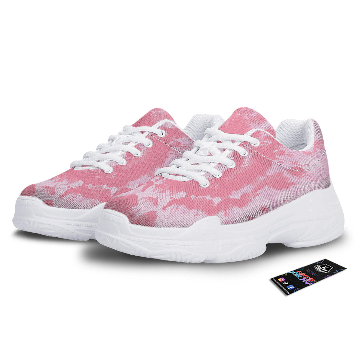Tie Dye Pink Shibori Print White Chunky Shoes-grizzshop