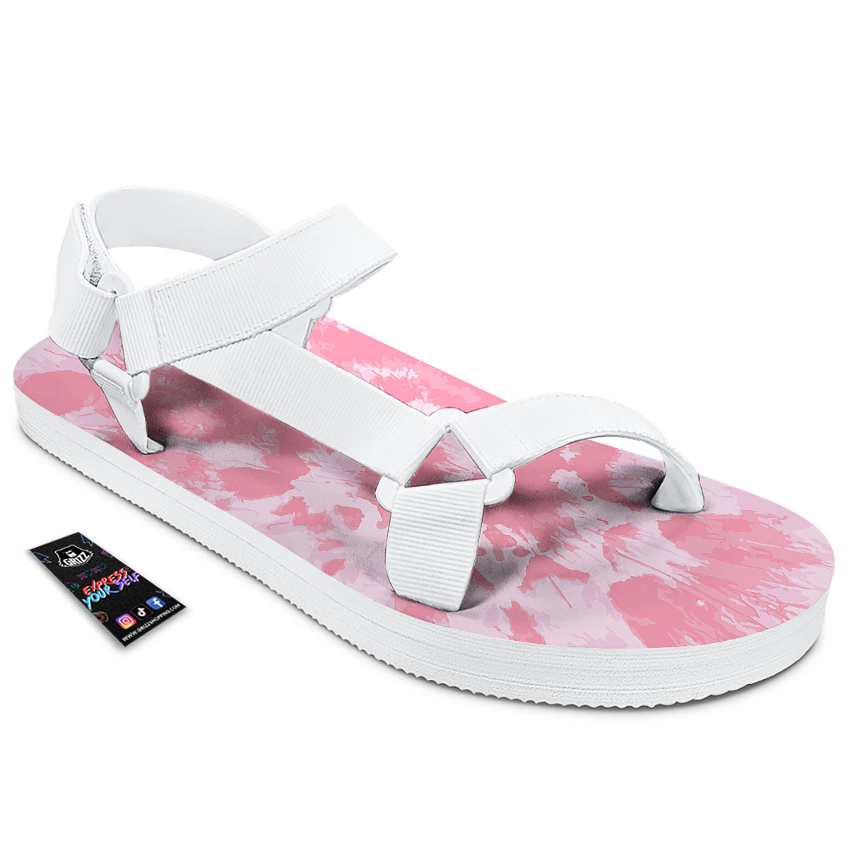 Tie Dye Pink Shibori Print White Open Toe Sandals-grizzshop