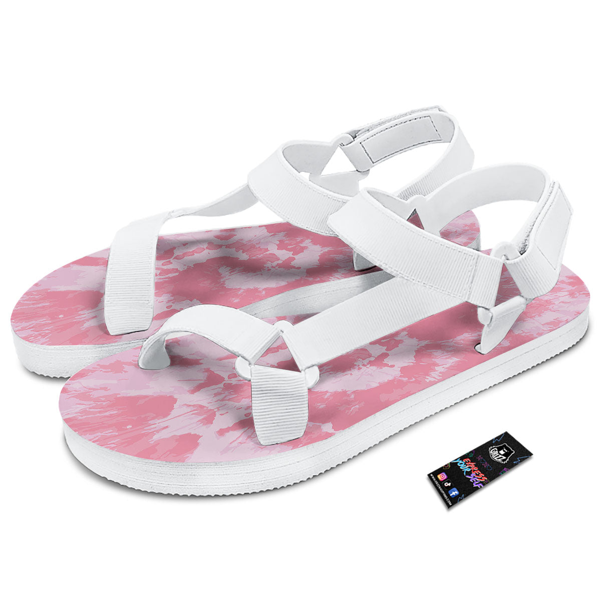 Tie Dye Pink Shibori Print White Open Toe Sandals-grizzshop