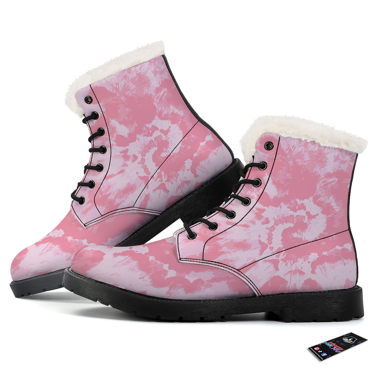 Tie Dye Pink Shibori Print Winter Boots-grizzshop