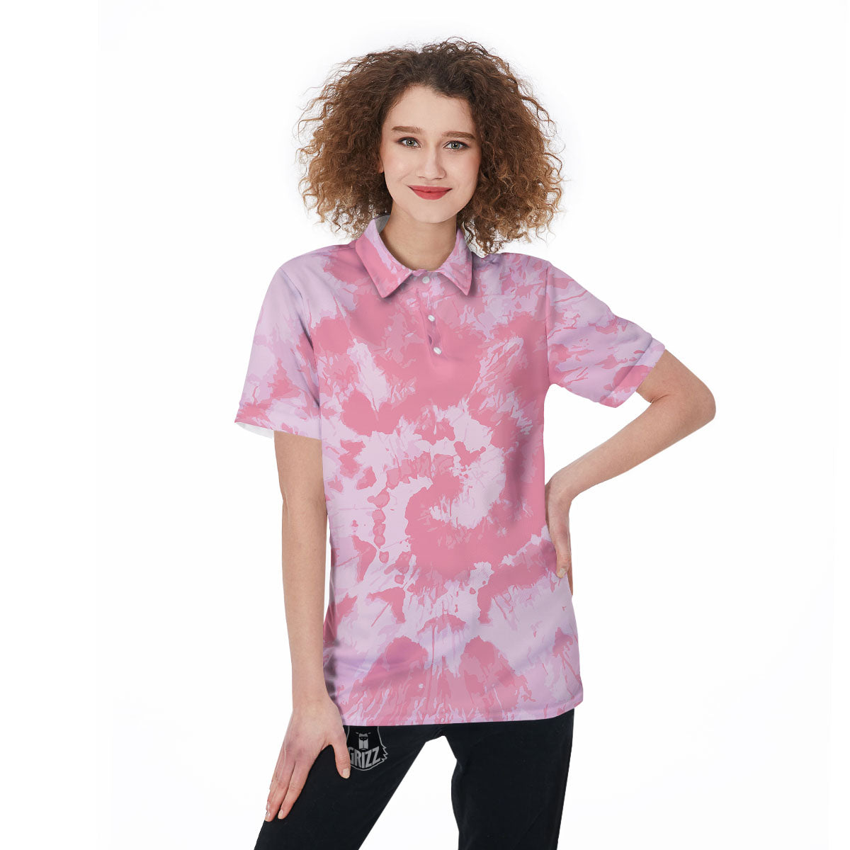 Tie Dye Pink Shibori Print Women's Golf Shirts-grizzshop