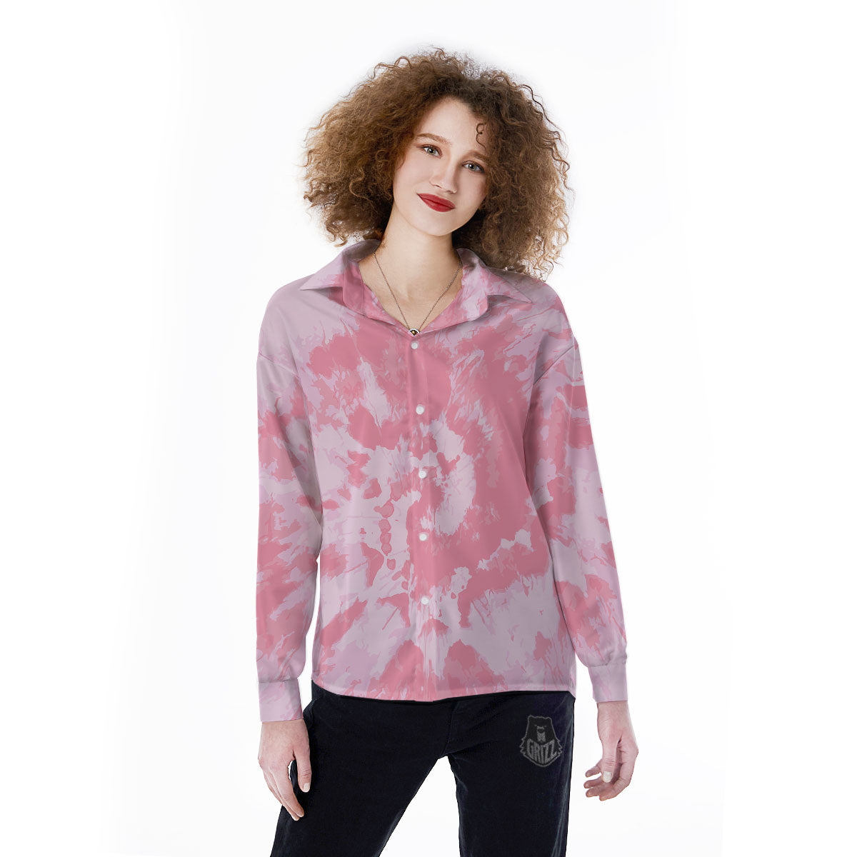 Tie Dye Pink Shibori Print Women's Long Sleeve Shirts-grizzshop