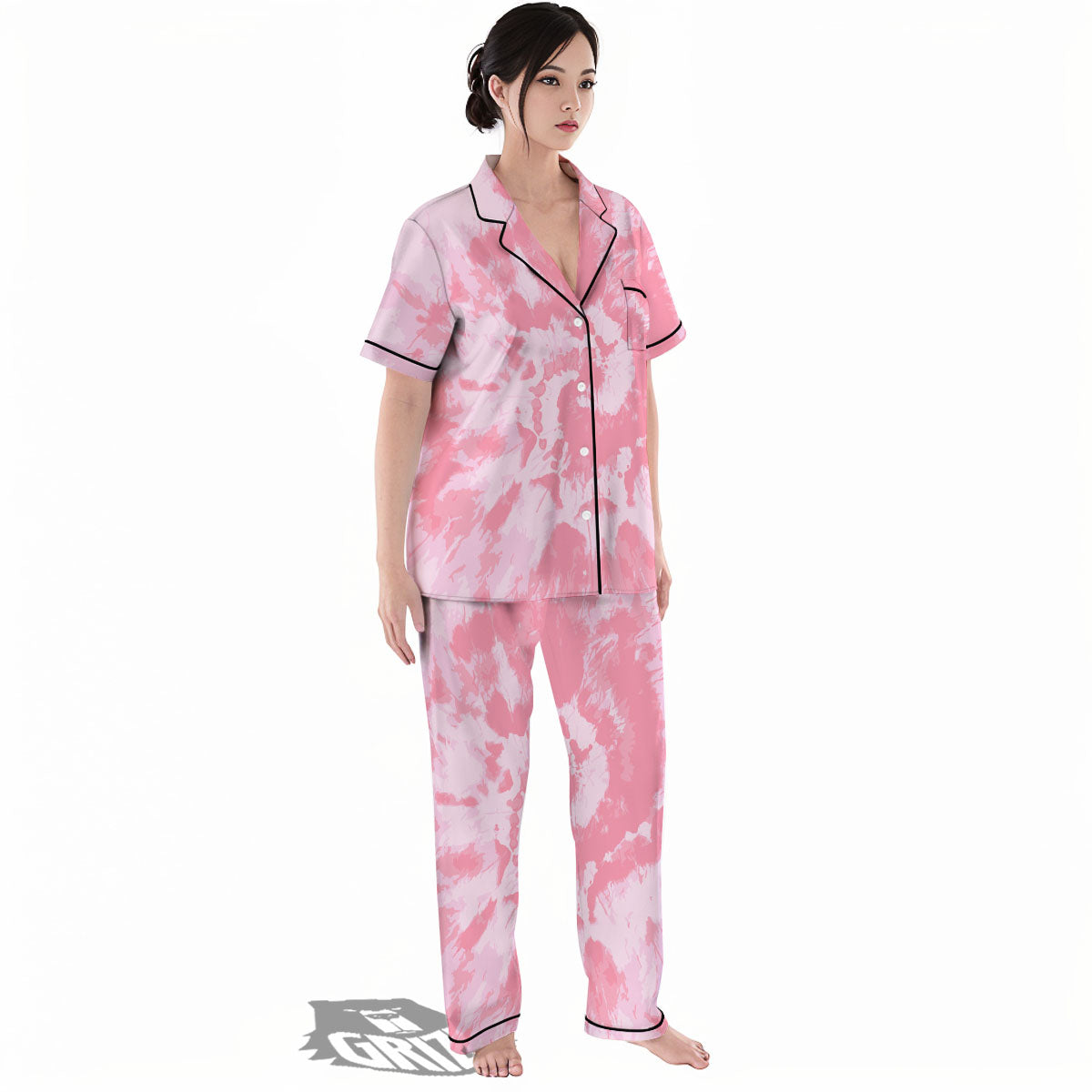 Tie Dye Pink Shibori Print Women's Pajamas Set-grizzshop