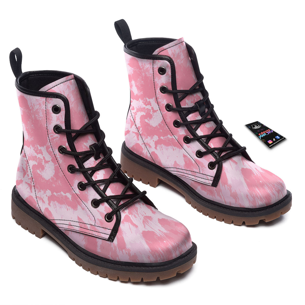 Tie Dye Pink Shibori Print Work Boots-grizzshop
