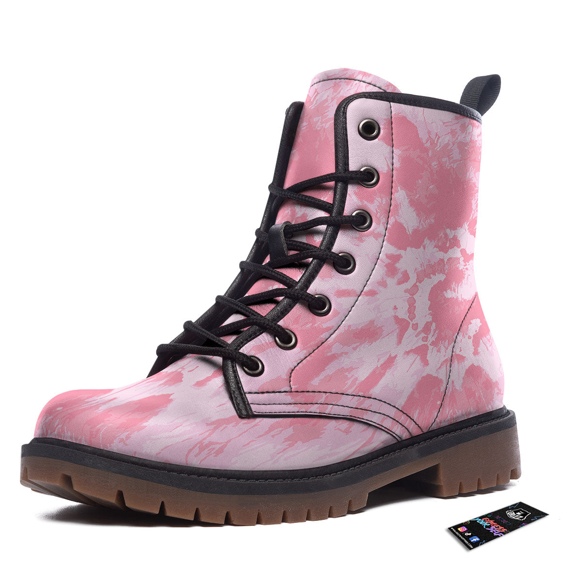 Tie Dye Pink Shibori Print Work Boots-grizzshop