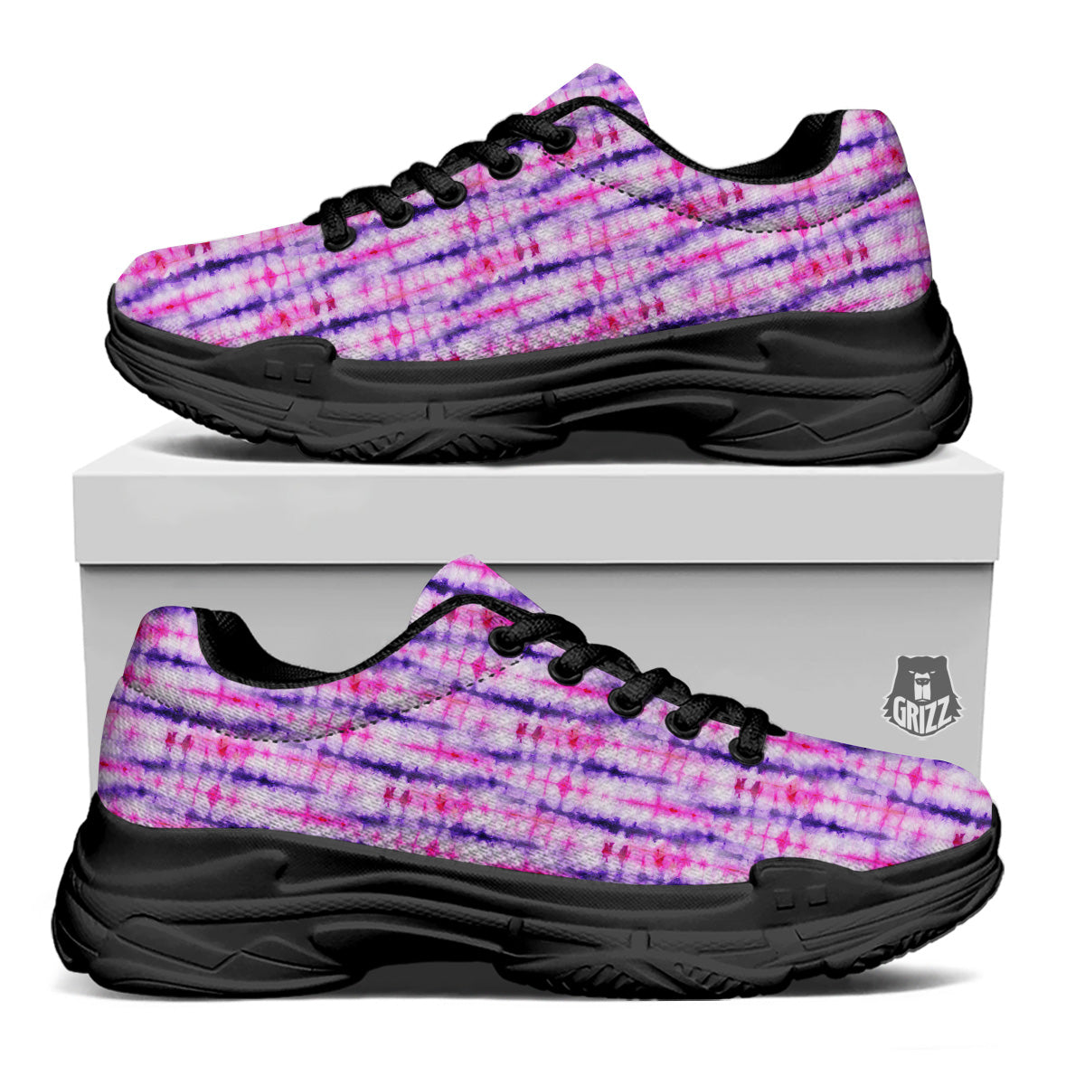 Tie Dye Purple Pink Print Pattern Black Chunky Shoes-grizzshop