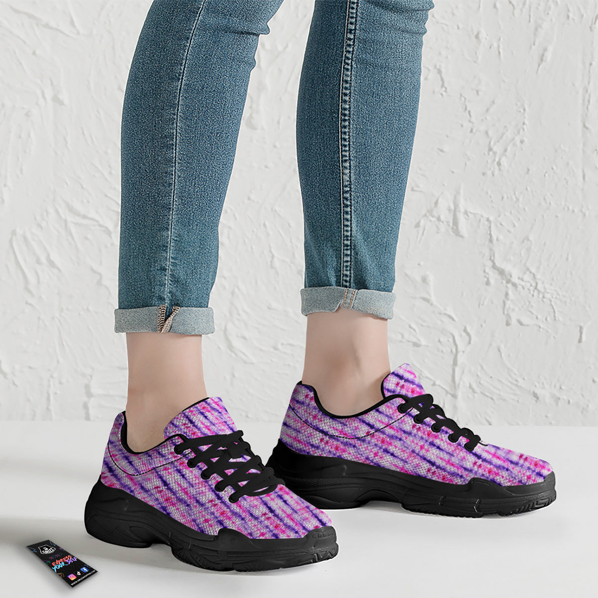Tie Dye Purple Pink Print Pattern Black Chunky Shoes-grizzshop