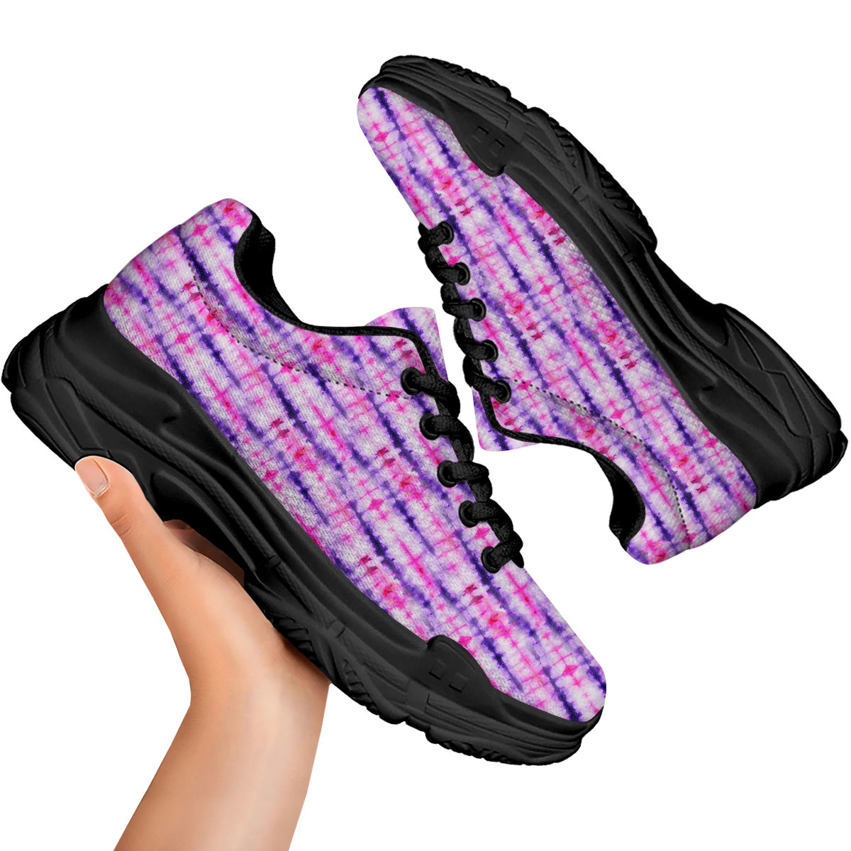 Tie Dye Purple Pink Print Pattern Black Chunky Shoes-grizzshop