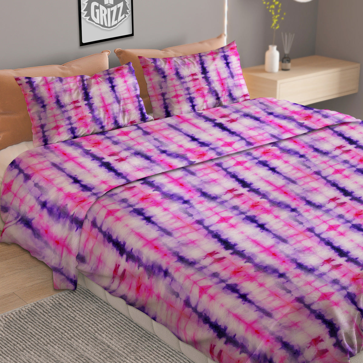 Tie Dye Purple Pink Print Pattern Duvet Cover Bedding Set