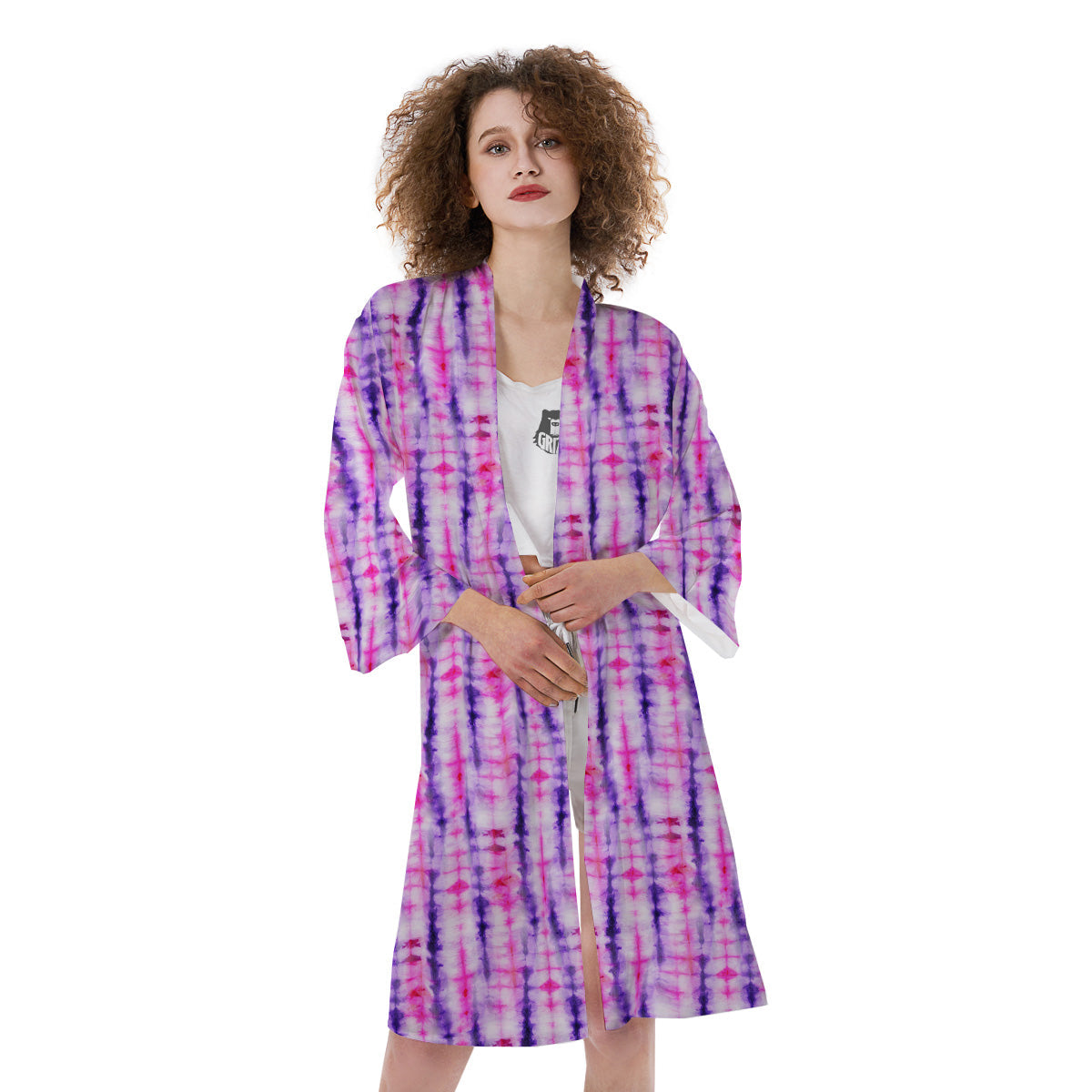 Tie Dye Purple Pink Print Pattern Kimono-grizzshop