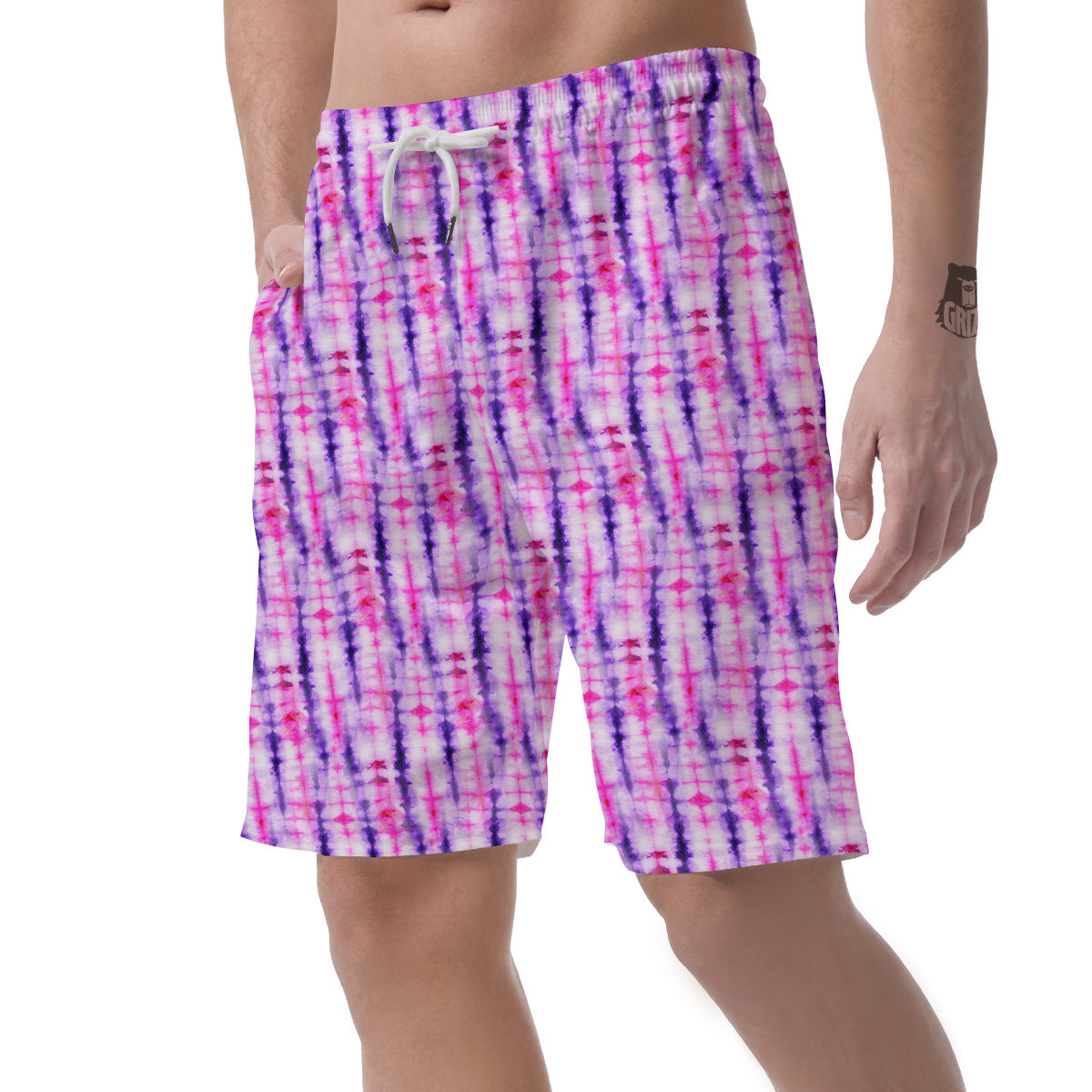 Tie Dye Purple Pink Print Pattern Men's Shorts-grizzshop