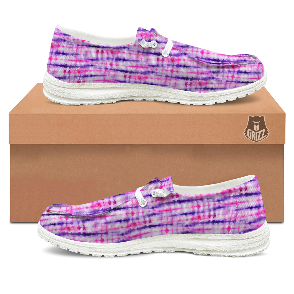 Tie Dye Purple Pink Print Pattern White Loafers-grizzshop