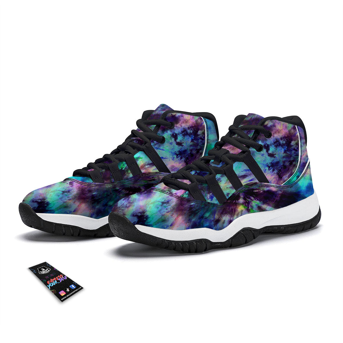 Tie Dye Rainbow And Black Print Black Bball Shoes-grizzshop