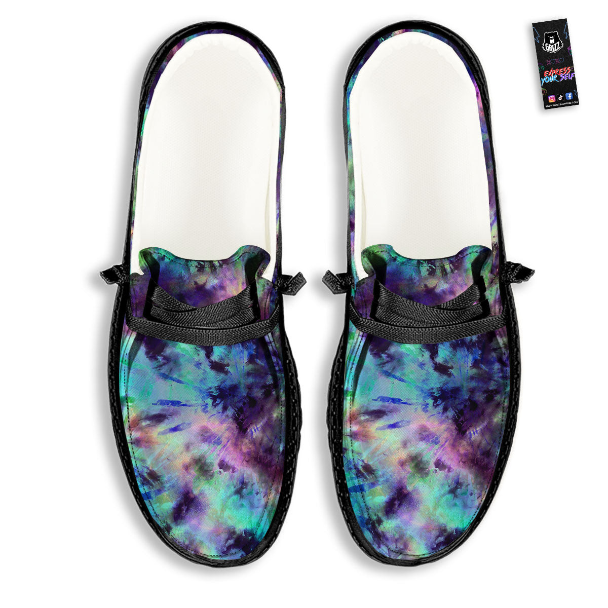 Tie Dye Rainbow And Black Print Black Loafers-grizzshop