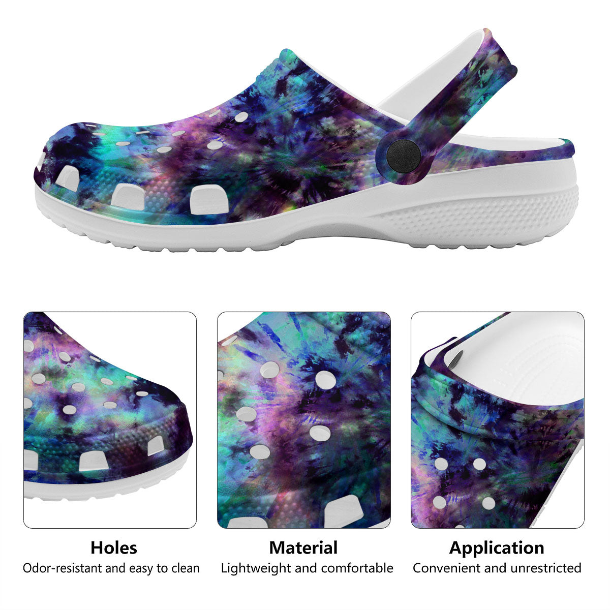 Tie Dye Rainbow And Black Print Clog-grizzshop