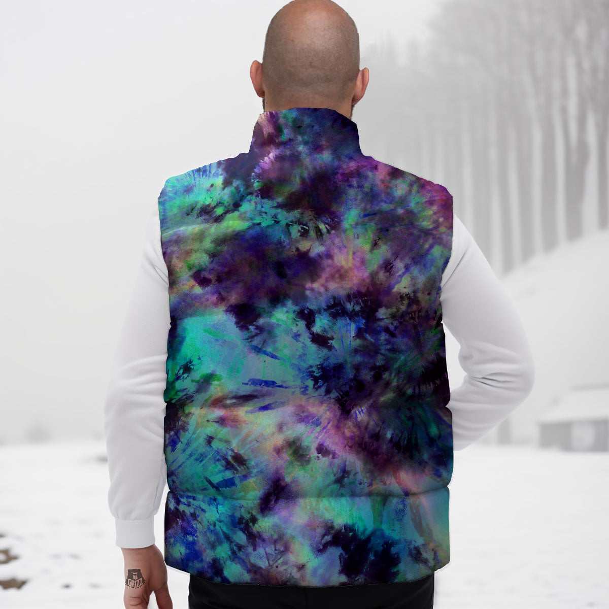 Tie Dye Rainbow And Black Print Down Vest