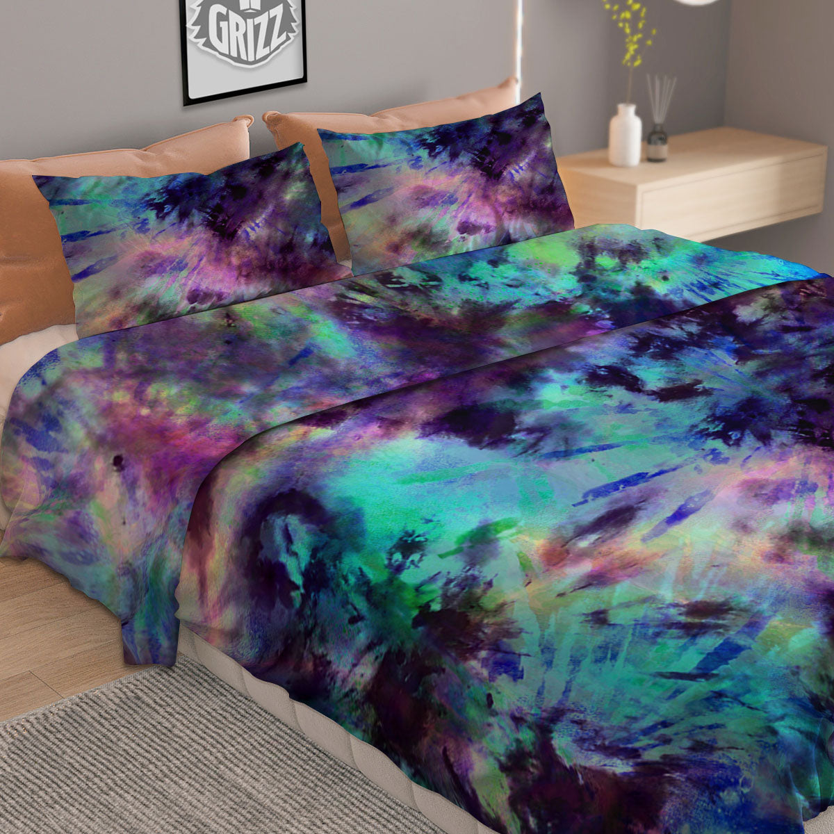 Tie Dye Rainbow And Black Print Duvet Cover Bedding Set
