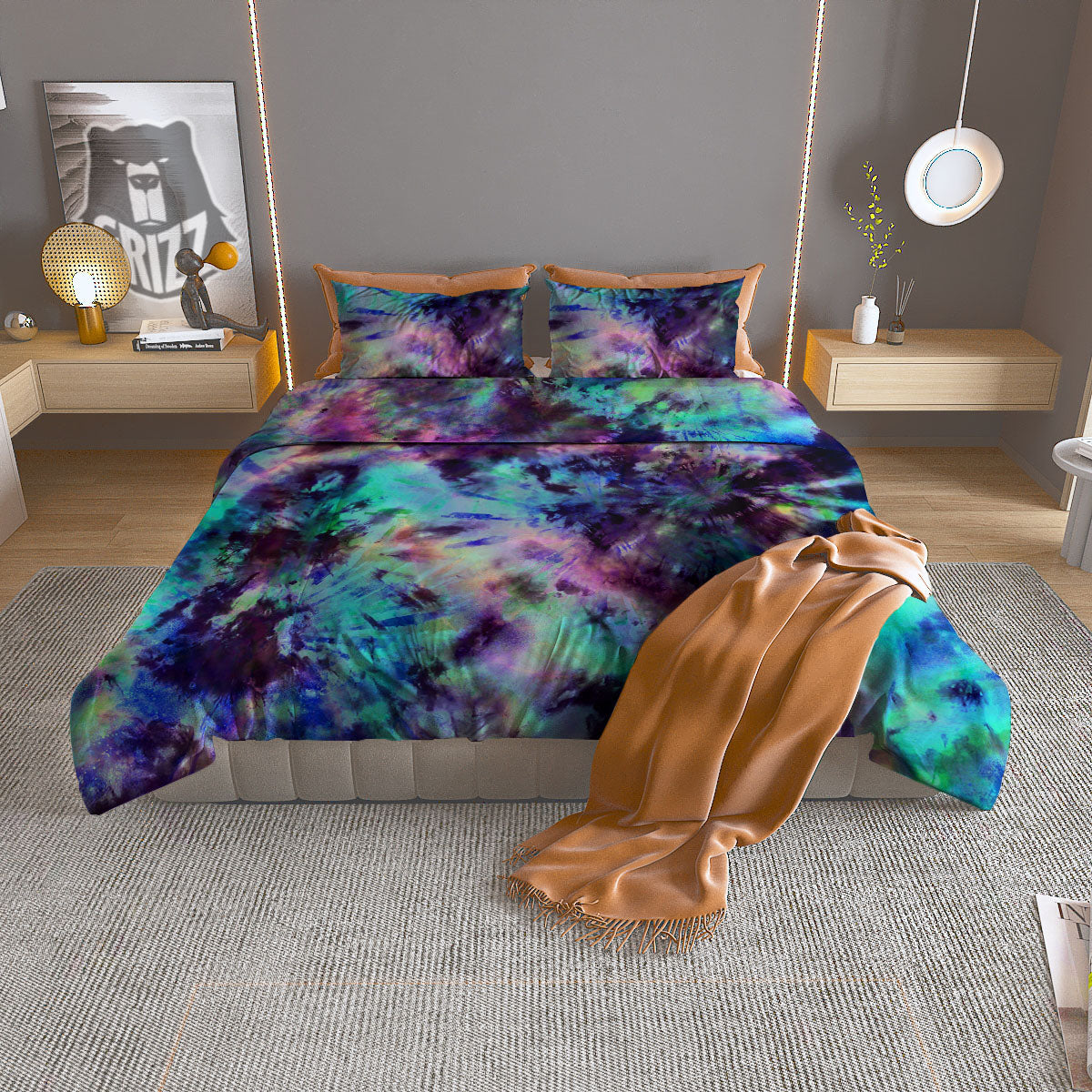 Tie Dye Rainbow And Black Print Duvet Cover Bedding Set