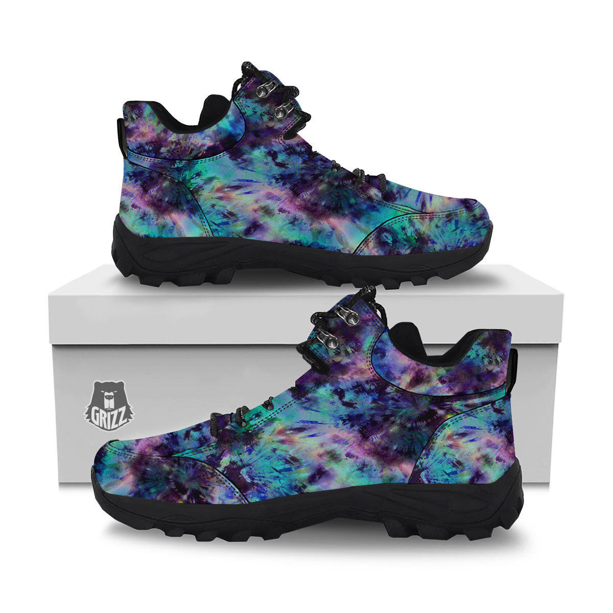 Tie Dye Rainbow And Black Print Hiking Shoes-grizzshop