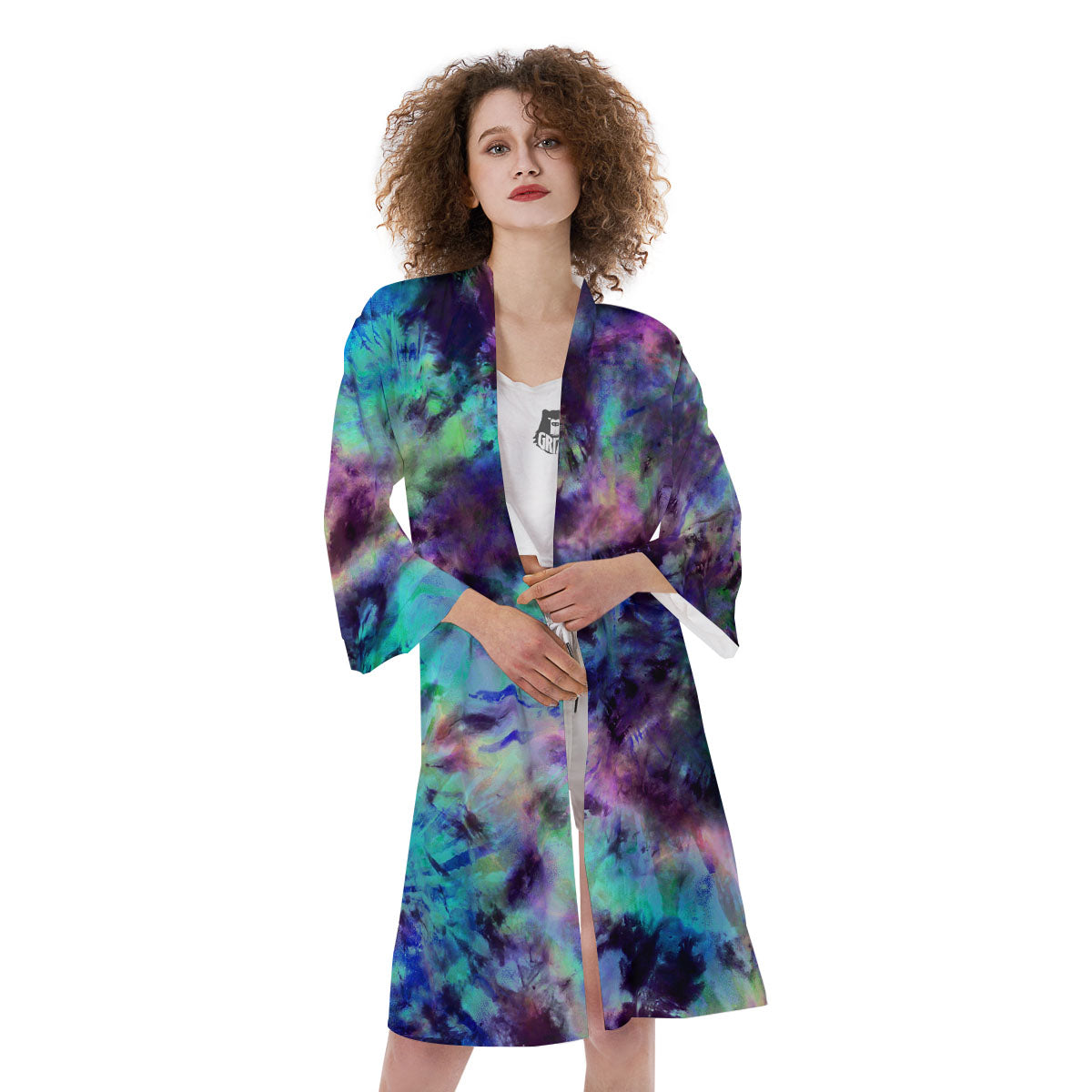 Tie Dye Rainbow And Black Print Kimono-grizzshop