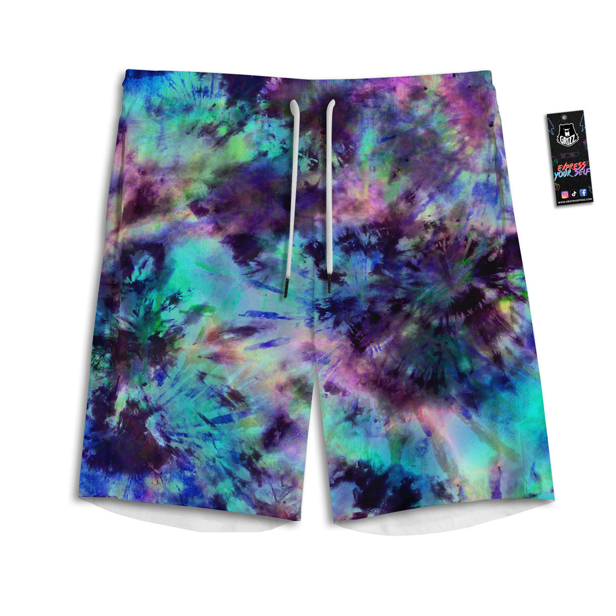 Tie Dye Rainbow And Black Print Men's Athletic Shorts