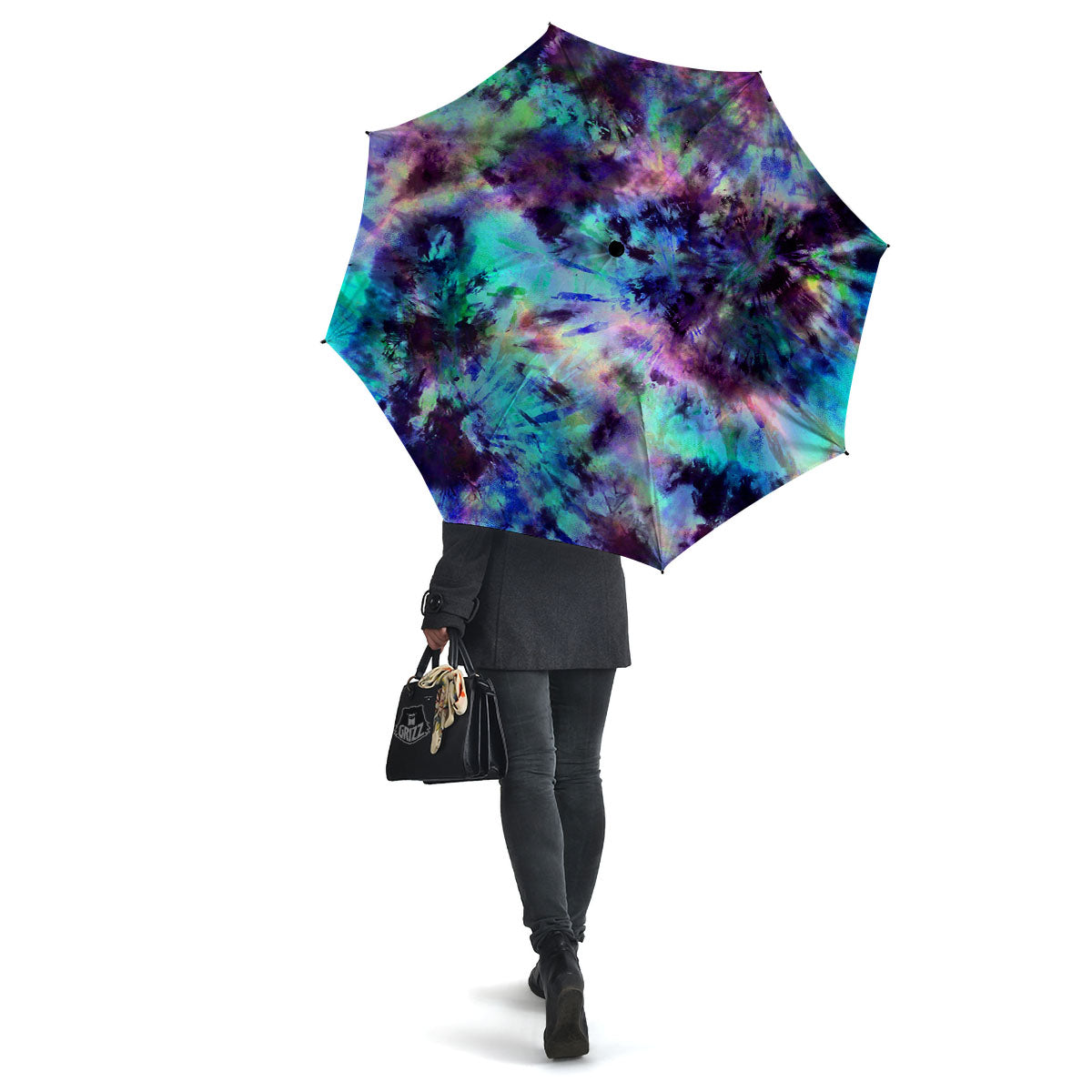 Tie Dye Rainbow And Black Print Umbrella-grizzshop