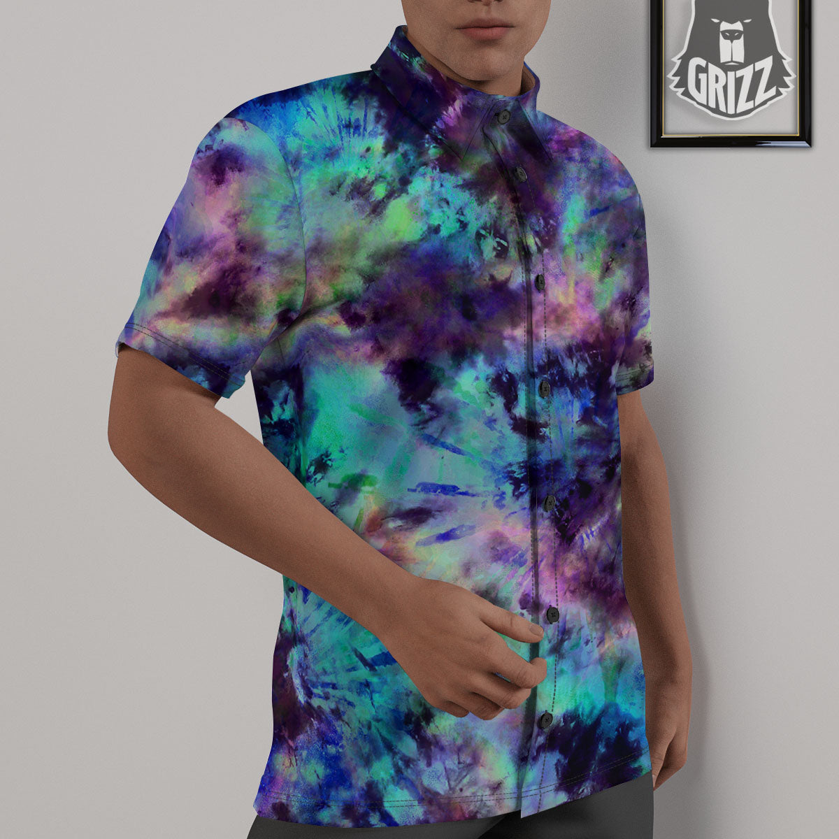 Tie Dye Rainbow And Black Print Untucked Shirts-grizzshop