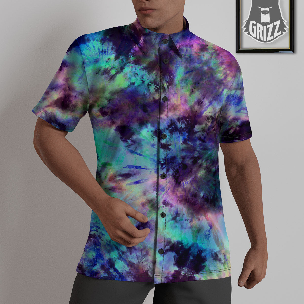 Tie Dye Rainbow And Black Print Untucked Shirts-grizzshop