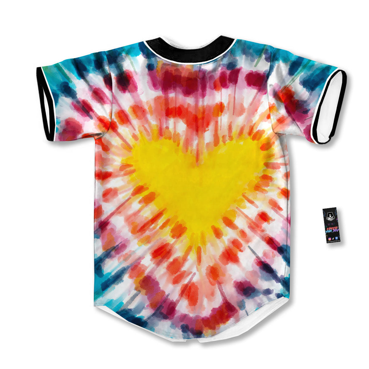 Tie Dye Rainbow Heart Print Baseball Jersey-grizzshop