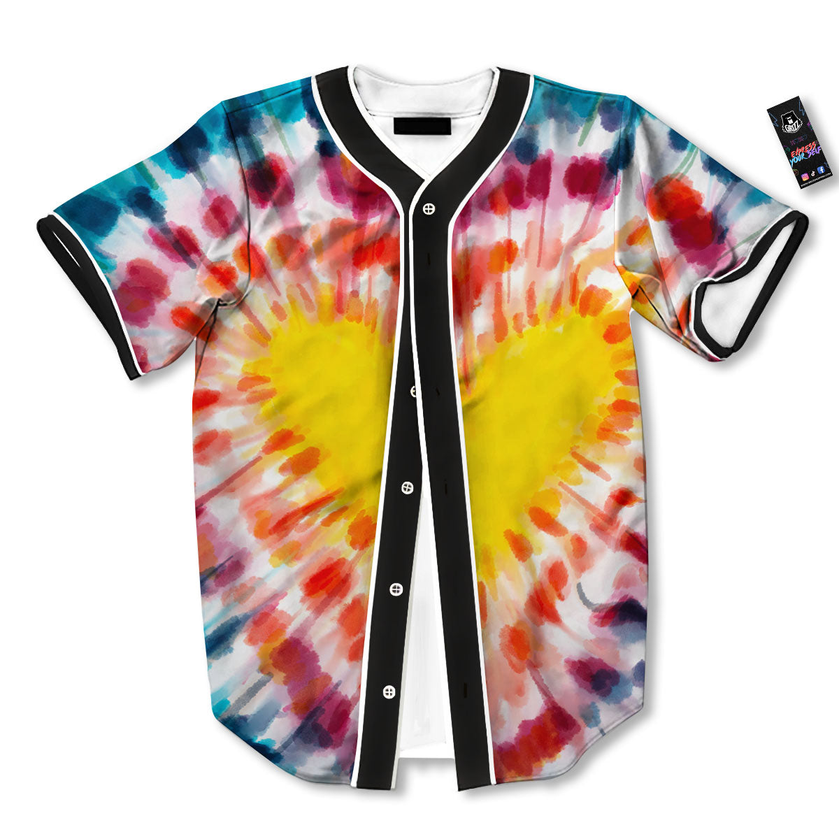 Tie Dye Rainbow Heart Print Baseball Jersey-grizzshop