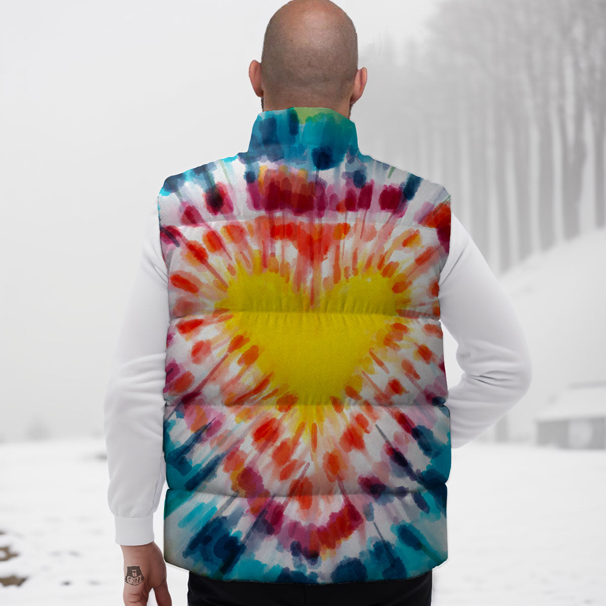 Tie Dye Rainbow Heart Print Down Vest