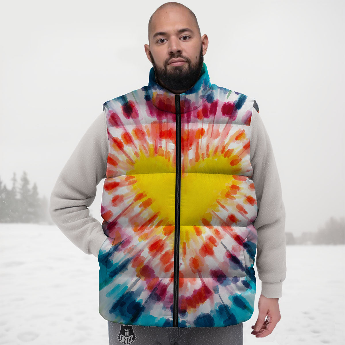 Tie Dye Rainbow Heart Print Down Vest