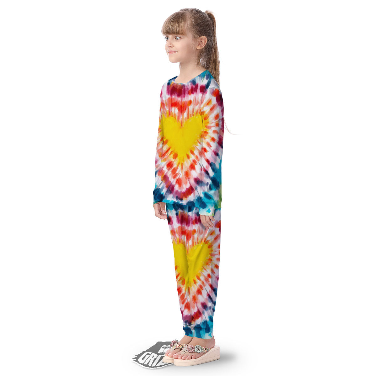 Tie Dye Rainbow Heart Print Kid's Pajamas-grizzshop