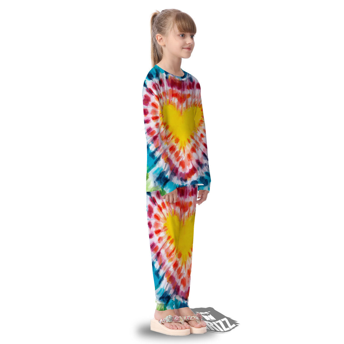 Tie Dye Rainbow Heart Print Kid's Pajamas-grizzshop