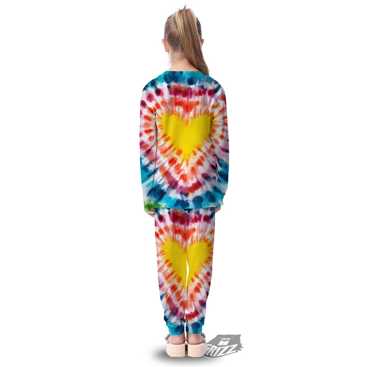 Tie Dye Rainbow Heart Print Kid's Pajamas-grizzshop
