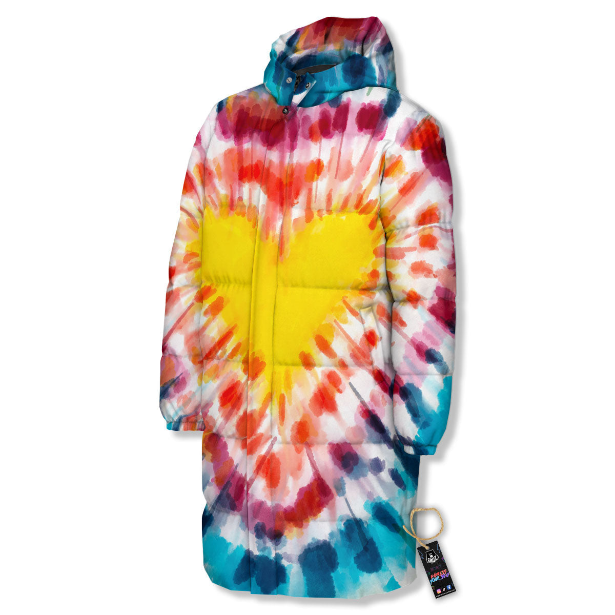 Tie Dye Rainbow Heart Print Long Down Jacket-grizzshop