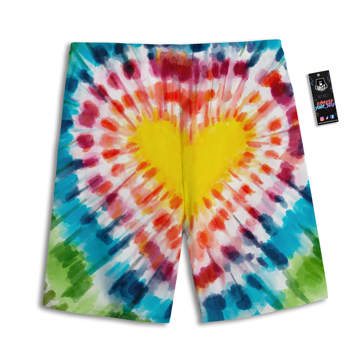 Tie Dye Rainbow Heart Print Men's Athletic Shorts