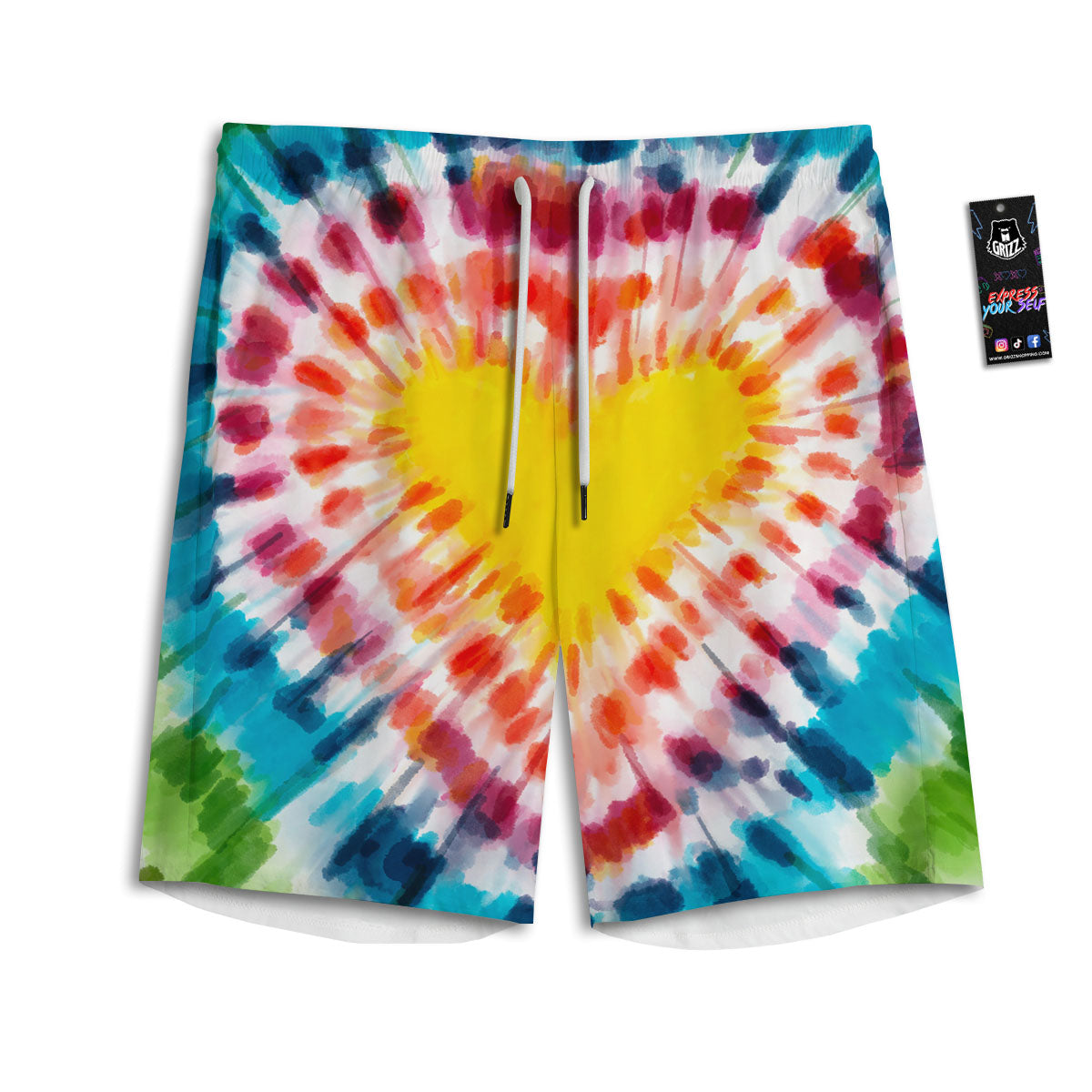 Tie Dye Rainbow Heart Print Men's Athletic Shorts