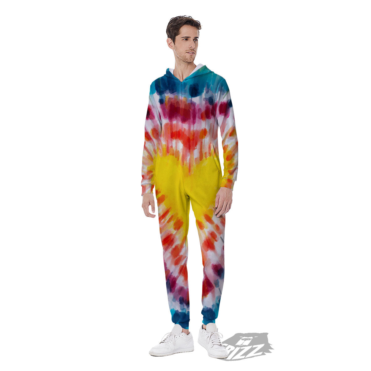 Tie Dye Rainbow Heart Print Men's Jumpsuit-grizzshop