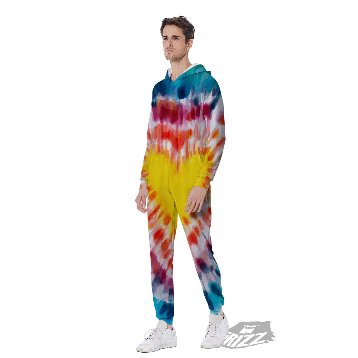 Tie Dye Rainbow Heart Print Men's Jumpsuit-grizzshop