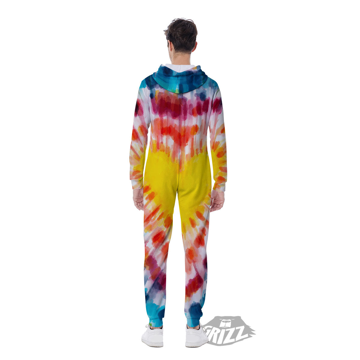 Tie Dye Rainbow Heart Print Men's Jumpsuit-grizzshop