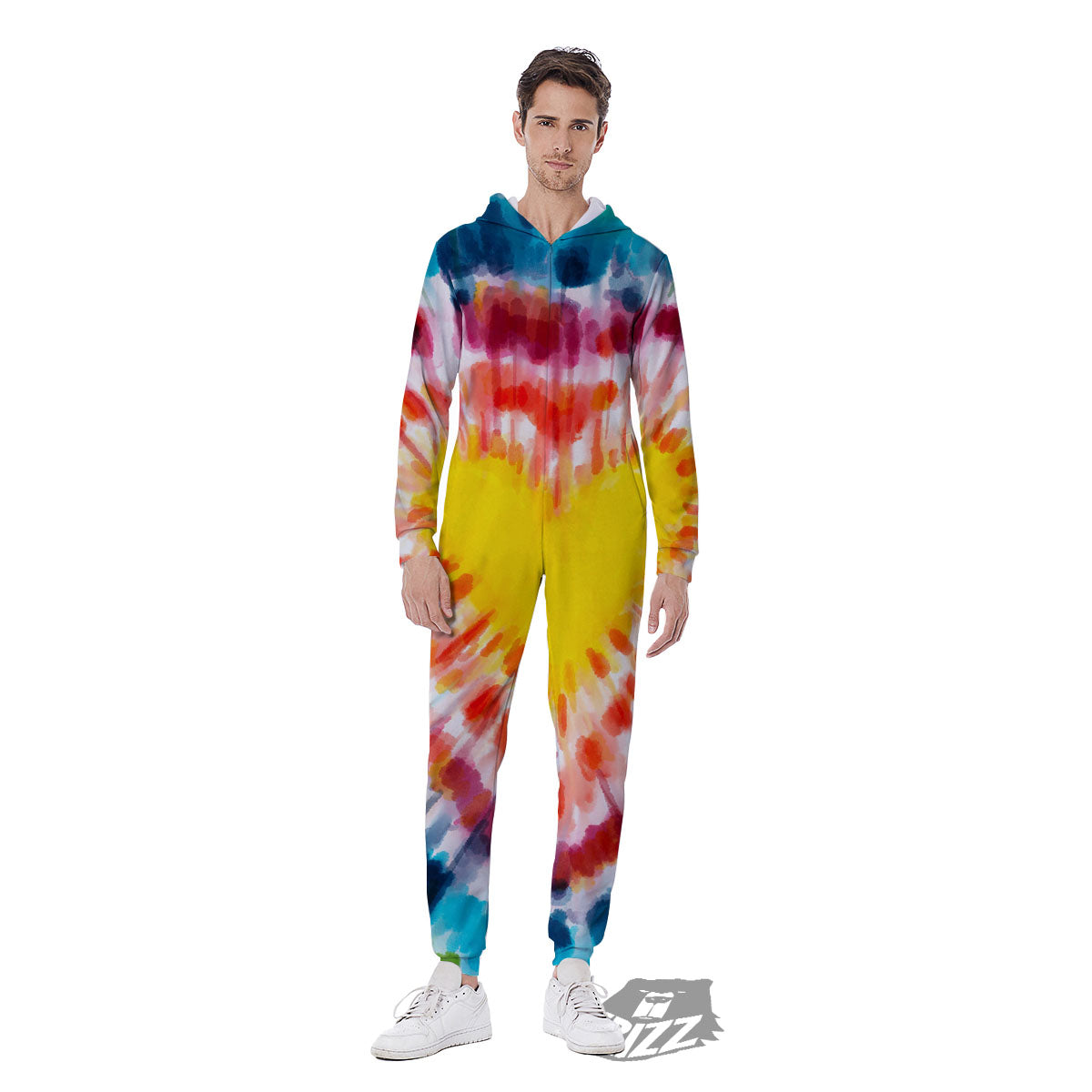 Tie Dye Rainbow Heart Print Men's Jumpsuit-grizzshop