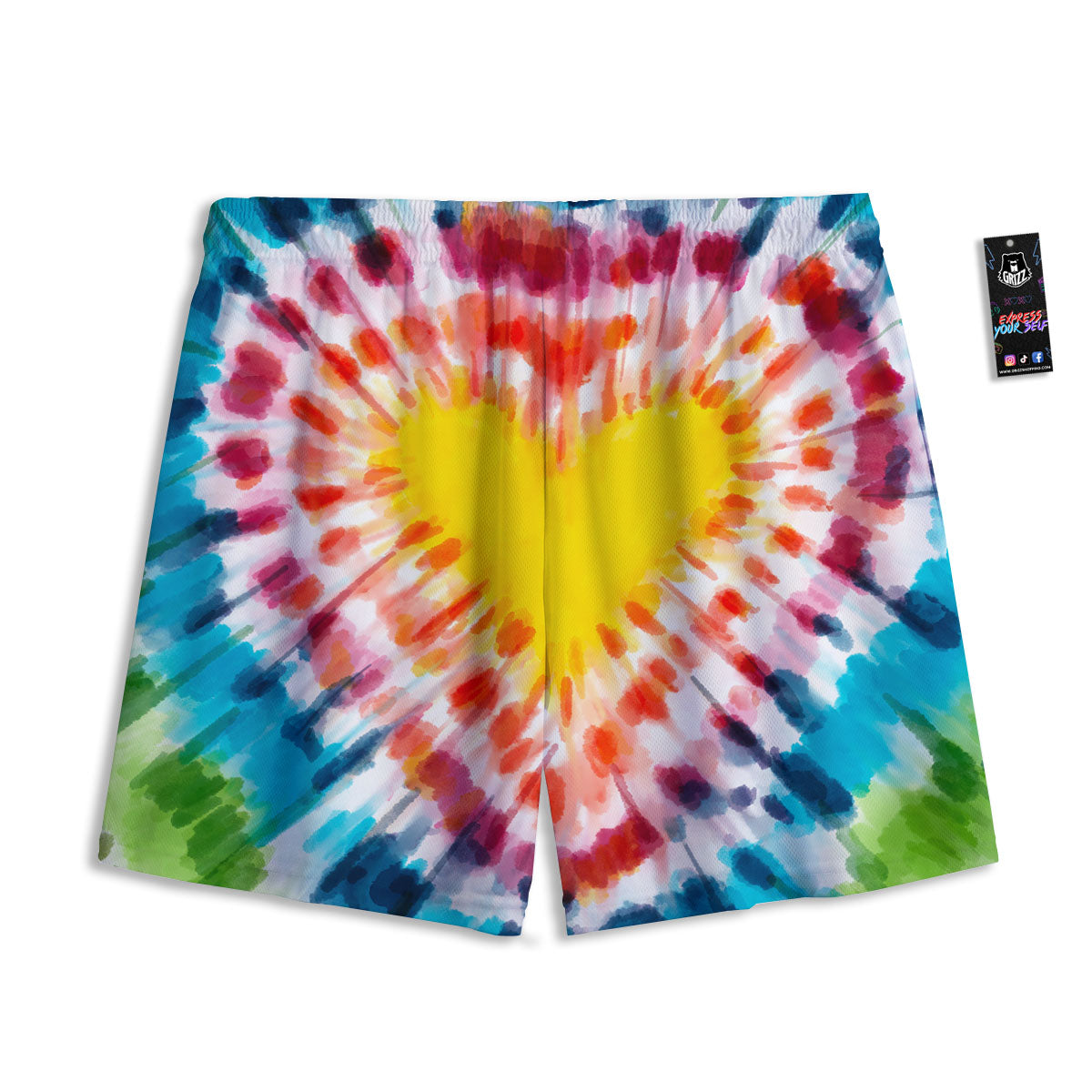 Tie Dye Rainbow Heart Print Mesh Shorts