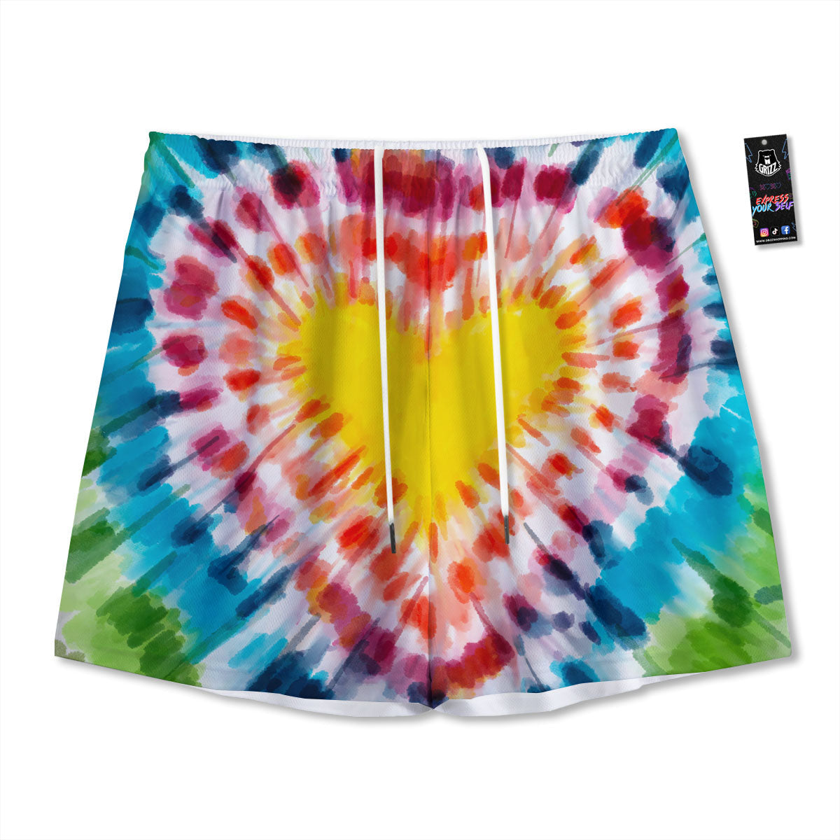 Tie Dye Rainbow Heart Print Mesh Shorts