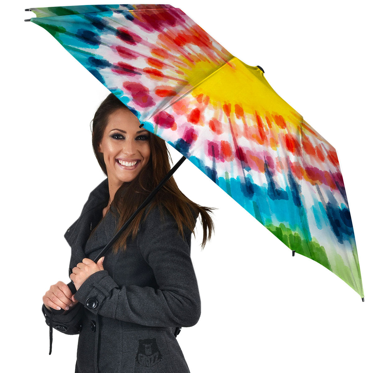 Tie Dye Rainbow Heart Print Umbrella-grizzshop
