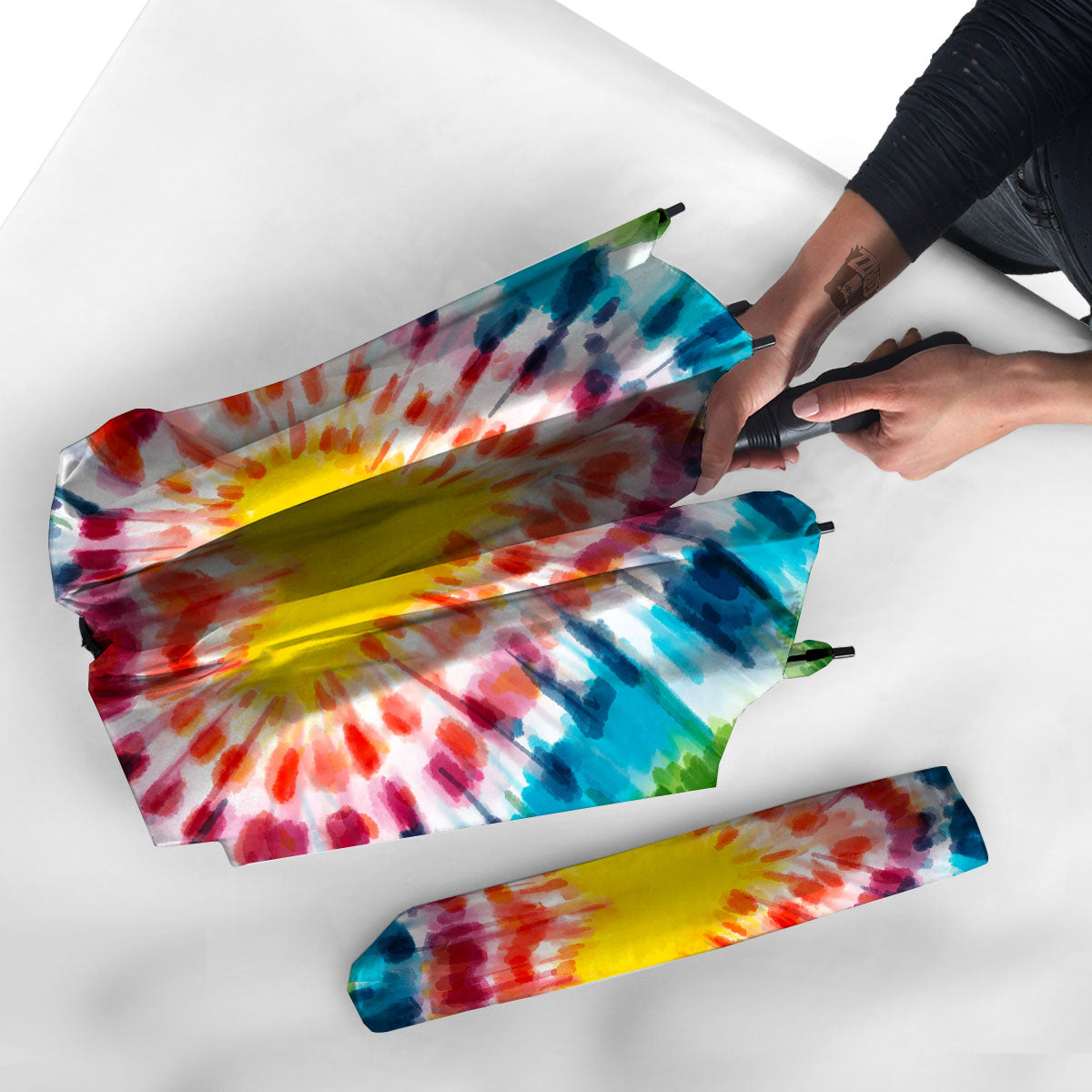 Tie Dye Rainbow Heart Print Umbrella-grizzshop