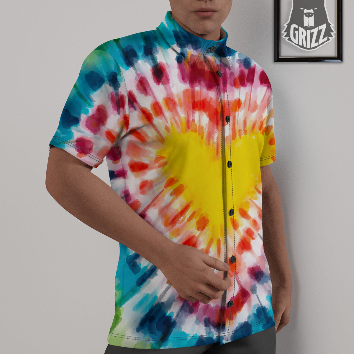 Tie Dye Rainbow Heart Print Untucked Shirts-grizzshop
