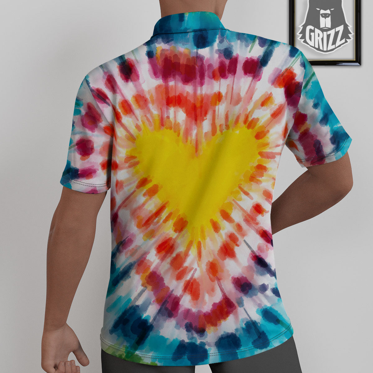 Tie Dye Rainbow Heart Print Untucked Shirts-grizzshop