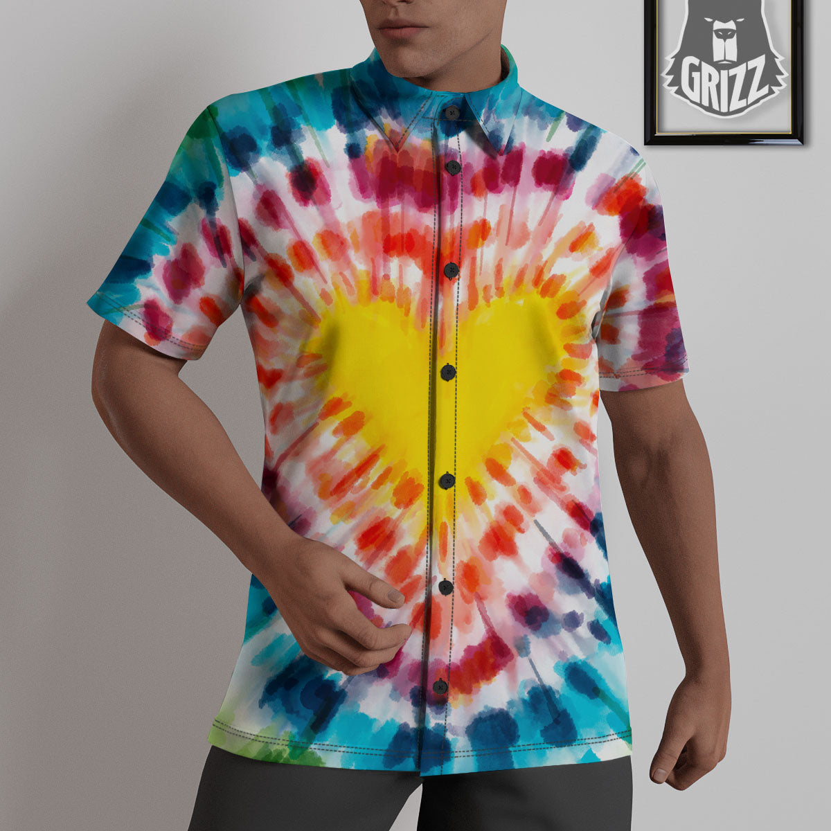 Tie Dye Rainbow Heart Print Untucked Shirts-grizzshop
